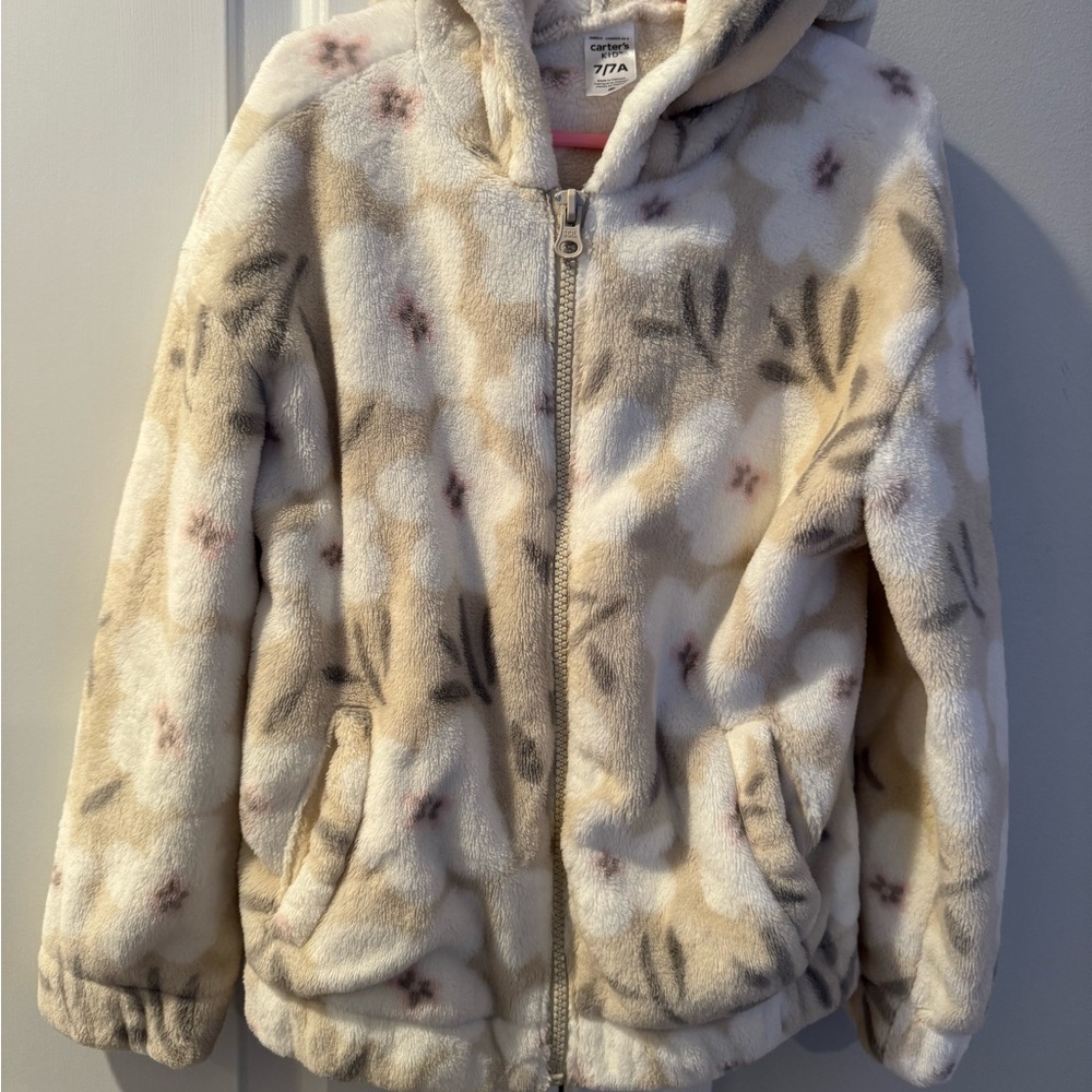 Carter's Cream and Brown Fleece Hoodie Girls size 7